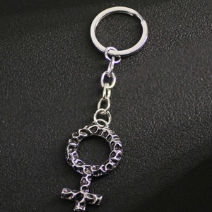 Vintage silver female symbol keychain with hammer textured metal pendant for women