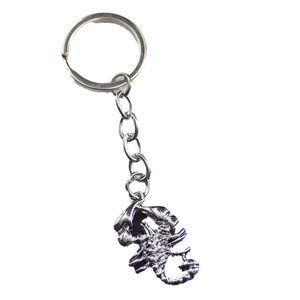 Vintage hip hop scorpion pendant keychain in silver metal finish on white background