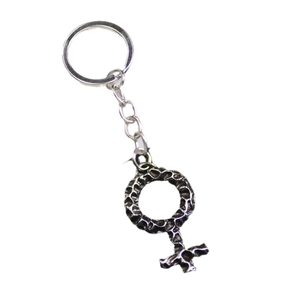 Vintage silver female symbol keychain with hammered texture and Viking punk artistic style