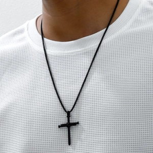 Minimalistische schwarze Edelstahl Nagel Kreuz Anhänger Halskette mit Boxkette für Damen Herren