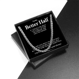 Silberne Weizenkette für Herren in schwarzer Geschenkbox mit To My Better Half Karte