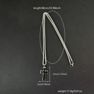 Collier pendentif croix noire pour homme avec chaîne en blé argentée de 60cm