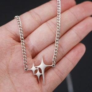 Punk style star pendant necklace in silver stainless steel with thick cross chain