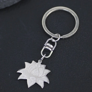 Minimalist Stainless Steel Lotus Flower Pendant Keychain Silver Metal Key Ring For Women Men Bag Charm Accessory Daily Gift