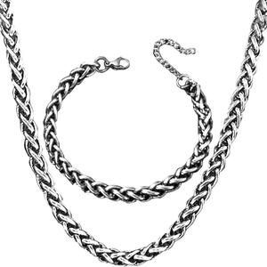 Herren Hip Hop Silber Fuchsschwanzkette Halskette und Armband Set mit Karabinerverschluss