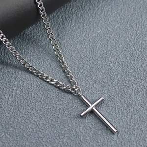 Minimalist Stainless Steel Cross Pendant Necklace For Men Hip Hop Smooth Cuban NK Link Chain Fashion Jewelry Gift