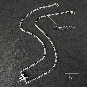 Silver star cross pendant necklace on black background, 60cm length and 9g weight