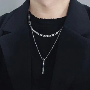 Collier Double Rang En Acier Inoxydable Avec Pendentif Barre Torsadée Bijoux Unisexes Hip Hop Minimalistes Hommes Femmes