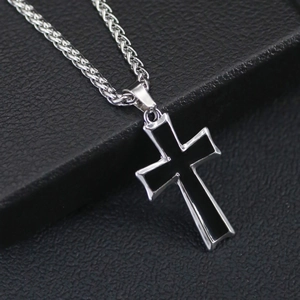 Collier Pendentif Croix Hip Hop pour Hommes Alliage de Zinc Chaîne Gourmette Bijoux de Mode Unisexe Accessoire Religieux