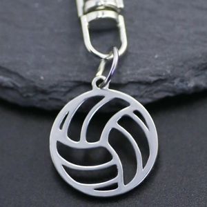 Polished stainless steel hollow volleyball keychain pendant for sports themed bag decor