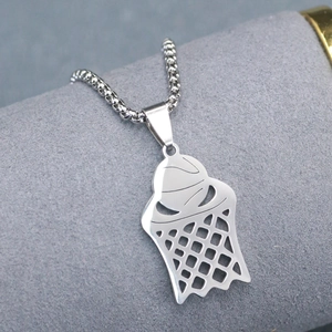 Roestvrijstalen Basketbalring Hanger Halsketting Voor Heren Sportief Opengewerkt Basketbalnet Hip Hop Sieraden Zilver