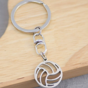 Fashionable stainless steel hollow volleyball pendant keychain for bags and keys