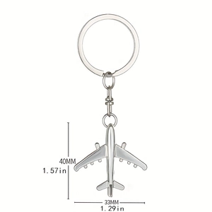 Silver metal airplane keychain with 40x33mm dimensions and detailed aircraft design