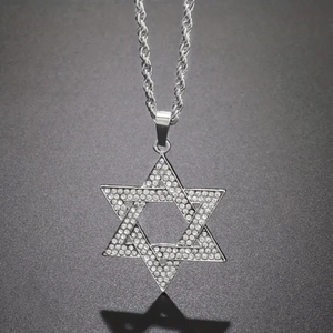Hip Hop Star Of David Pendant Necklace Full Pave Rhinestone Alloy Hexagram Charm Rope Chain Fashion Jewelry For Men Women