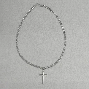 Minimalist silver stainless steel curb chain necklace with a classic cross pendant for men