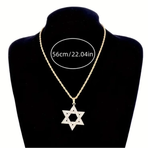 Gold plated stainless steel iced out Star of David pendant on a 56cm rope chain necklace