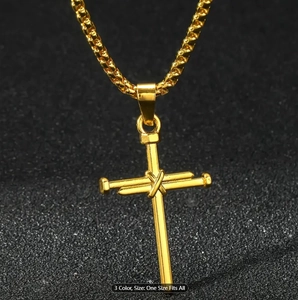 Titanium steel gold cross pendant necklace for men featuring a unique nail cross design