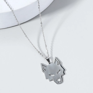 Men's Stainless Steel Hollow Wolf Head Pendant Necklace Hip Hop Punk Geometric Animal Head O-Chain Jewelry Silver Tone