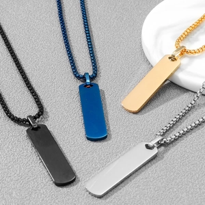 Collier Pendentif Barre Géométrique en Acier Inoxydable Minimaliste pour Hommes Femmes Unisexe Bijoux de Mode Électroplaqués