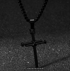 Gothic industrial titanium steel black cross pendant necklace for men with bead chain