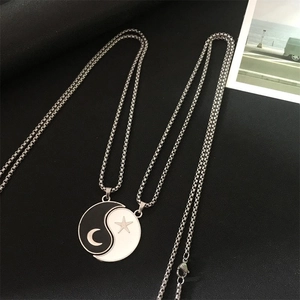 Stainless Steel Titanium Steel Couple Necklace Tai Chi Yin Yang Pendant Star Moon Enamel Drip Oil Minimalist Jewelry