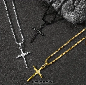 Stainless Steel Cross Pendant Necklace Industrial Nail Design Punk Hip Hop Gothic Jewelry For Men Women Daily Accessory