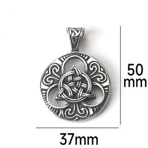 Silver stainless steel Celtic Triquetra knot pendant with vintage finish, size 50x37mm