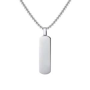 Collier pour homme avec pendentif barre en acier inoxydable poli et chaîne box