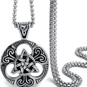 Vintage stainless steel Celtic knot pendant necklace with round cutout design