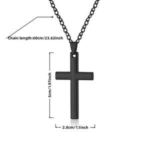 Collana con croce in acciaio inossidabile nero lucido con catena 60cm e pendente 5cm