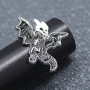 Cute enamel dinosaur skeleton dragon pin with black and silver finish for clothing decoration