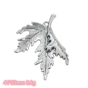 Eco-friendly alloy maple leaf pendant necklace for men with textured finish, 44x55mm