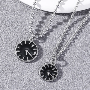 Minimalist silver alloy watch face pendants with stainless steel bead and link chains