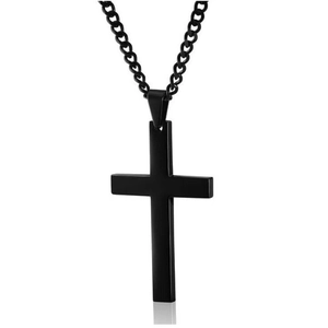 Collana a croce minimalista in acciaio inossidabile nero con finitura spazzolata e catena