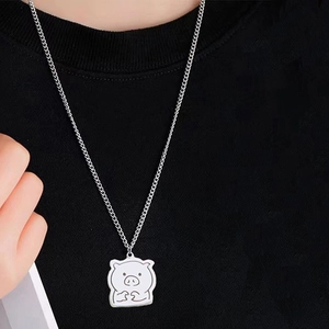 Süße Schwein Anhänger Halskette Edelstahl Silberne Farbe Cartoon Tier Form Süßer Hip Hop Stil Für Frauen Mädchen