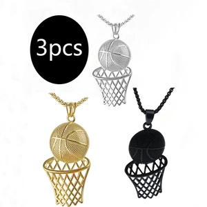 Hip Hop Basketball Hoop Pendant Necklace For Men Sporty Alloy Gold Silver Black Colors Daily Fashion Jewelry Necklace