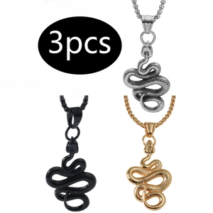Alloy Snake Pendant Necklace Set For Men Retro Gothic Punk Style Silver Gold Black Snake Shaped Animal Jewelry Accessory Gift