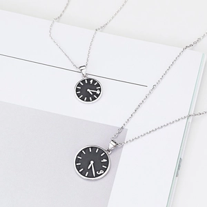 Minimalist alloy clock pendant necklace set with stainless steel chain and black dial face