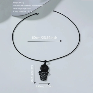 3pcs Hip Hop basketball hoop pendant necklace set in matte black finish with size details