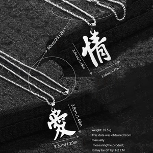 Hip hop silver chain necklace featuring large Chinese character pendants for couples