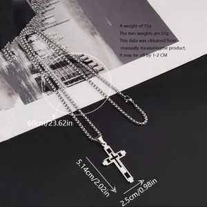 2pcs hollow cross pendant necklaces for men in stainless steel with 60cm chain dimensions