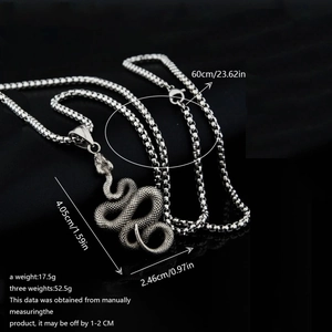Vintage 3D coiled snake pendant necklace in antique silver finish for men and women