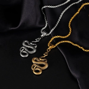 3pcs vintage winding snake pendant necklaces in gold and silver finish with box chains