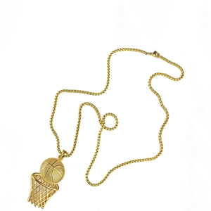 3pcs hip hop basketball hoop pendant necklaces in gold finish with box chains