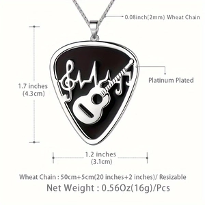 Collier médiator guitare en acier inoxydable avec note de musique et battement de cœur