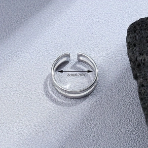 Bague ouverte minimaliste double couche en acier inoxydable argenté, diamètre 2cm