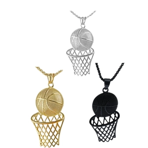 Hip hop basketball hoop pendant necklace set in gold, silver, and black finishes