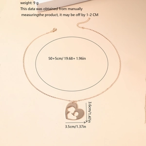 Collier cœur en acier inoxydable or rose avec pendentif silhouette mère et enfant