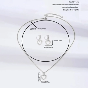 Parure de bijoux cœur de luxe avec collier et boucles d'oreilles sertis de diamants