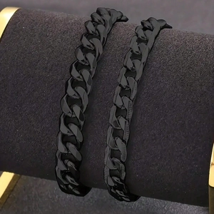 Mattschwarze Zinklegierung Panzerketten Armband Kombination Mode Punk Cuban Link Handschmuck Für Herren Damen Unisex
